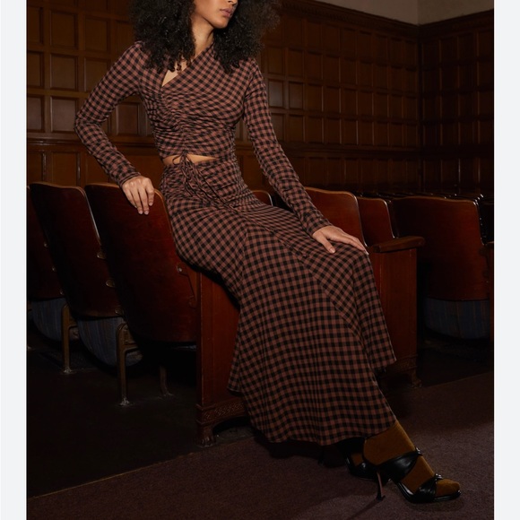 House of Harlow 1960 Asymmetrical Plaid Dress in Brown - Picture 4 of 9